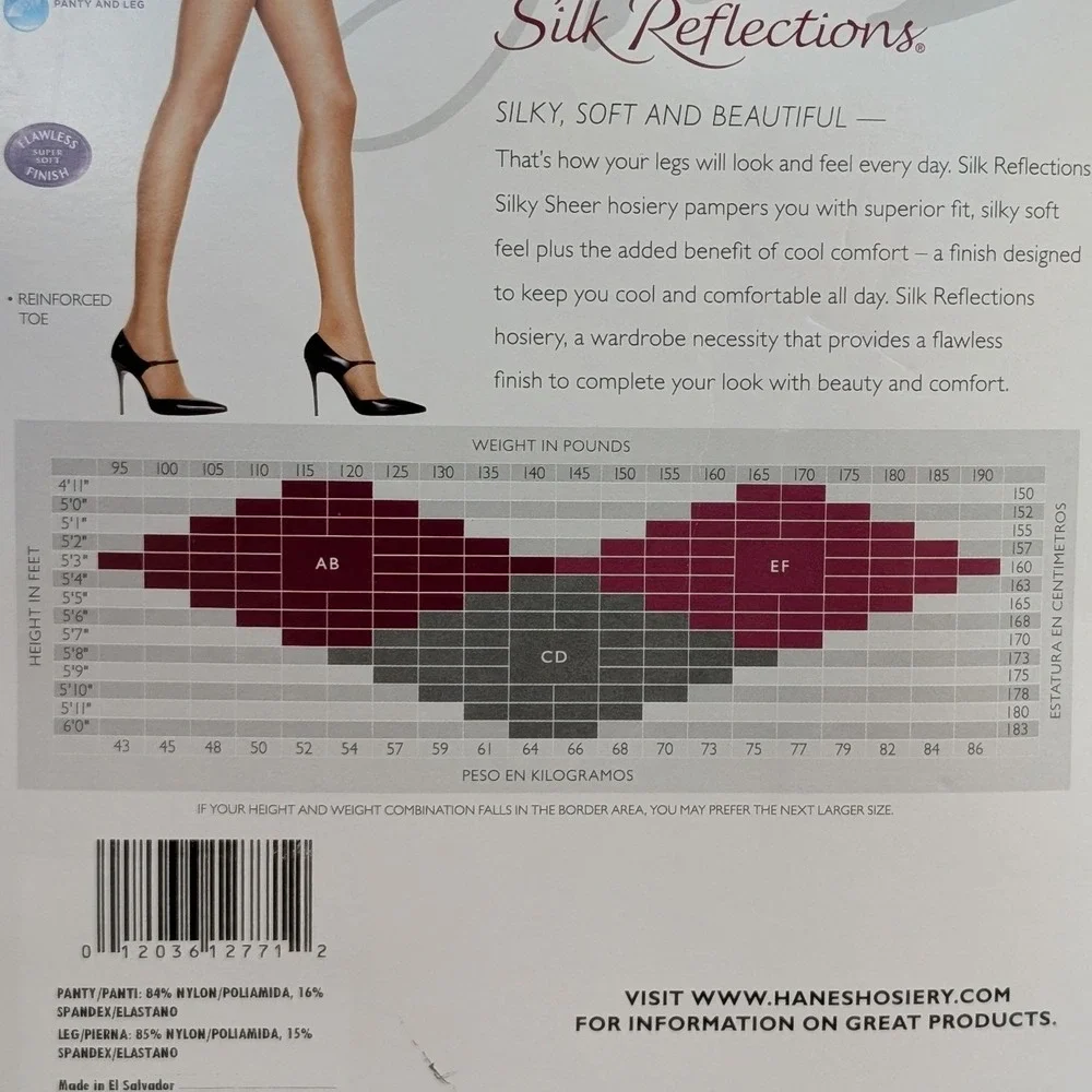 Hanes Silk Reflections Silky Sheer Pantyhose EF Barely Black Control Top 718 NIP